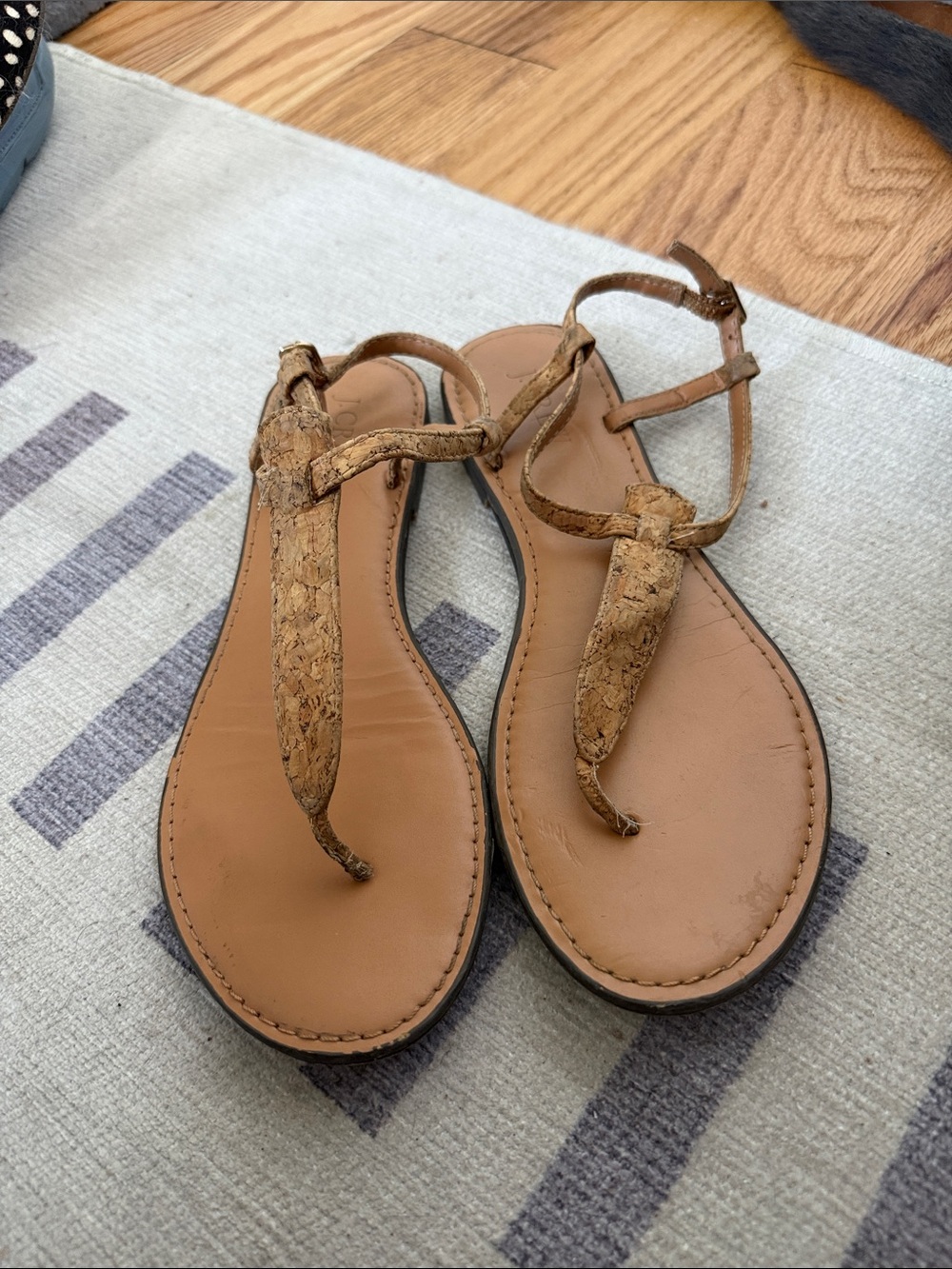 J. Crew Tan Cork-Accent T-Strap Sandals